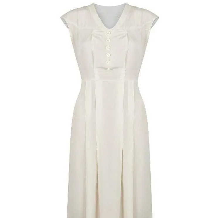 1920s Art Deco Ivory Silk Shirtwaister Dress