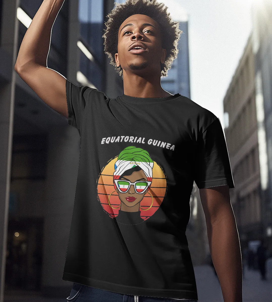 1sttheworld T-Shirt - Equatorial Guinea Girl Wear Sunglasses And Head Scarf T-Shirt Black A35