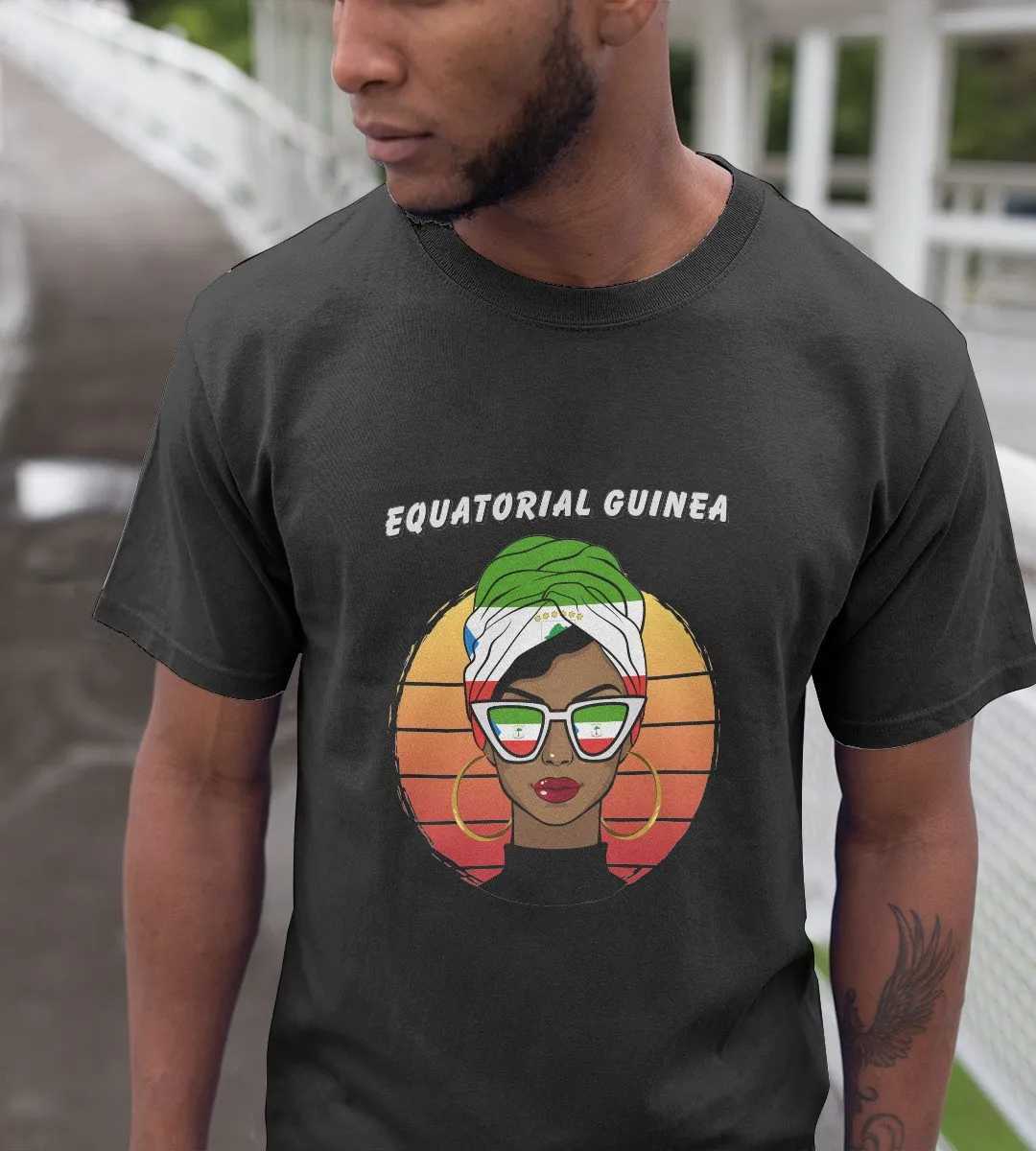 1sttheworld T-Shirt - Equatorial Guinea Girl Wear Sunglasses And Head Scarf T-Shirt Black A35