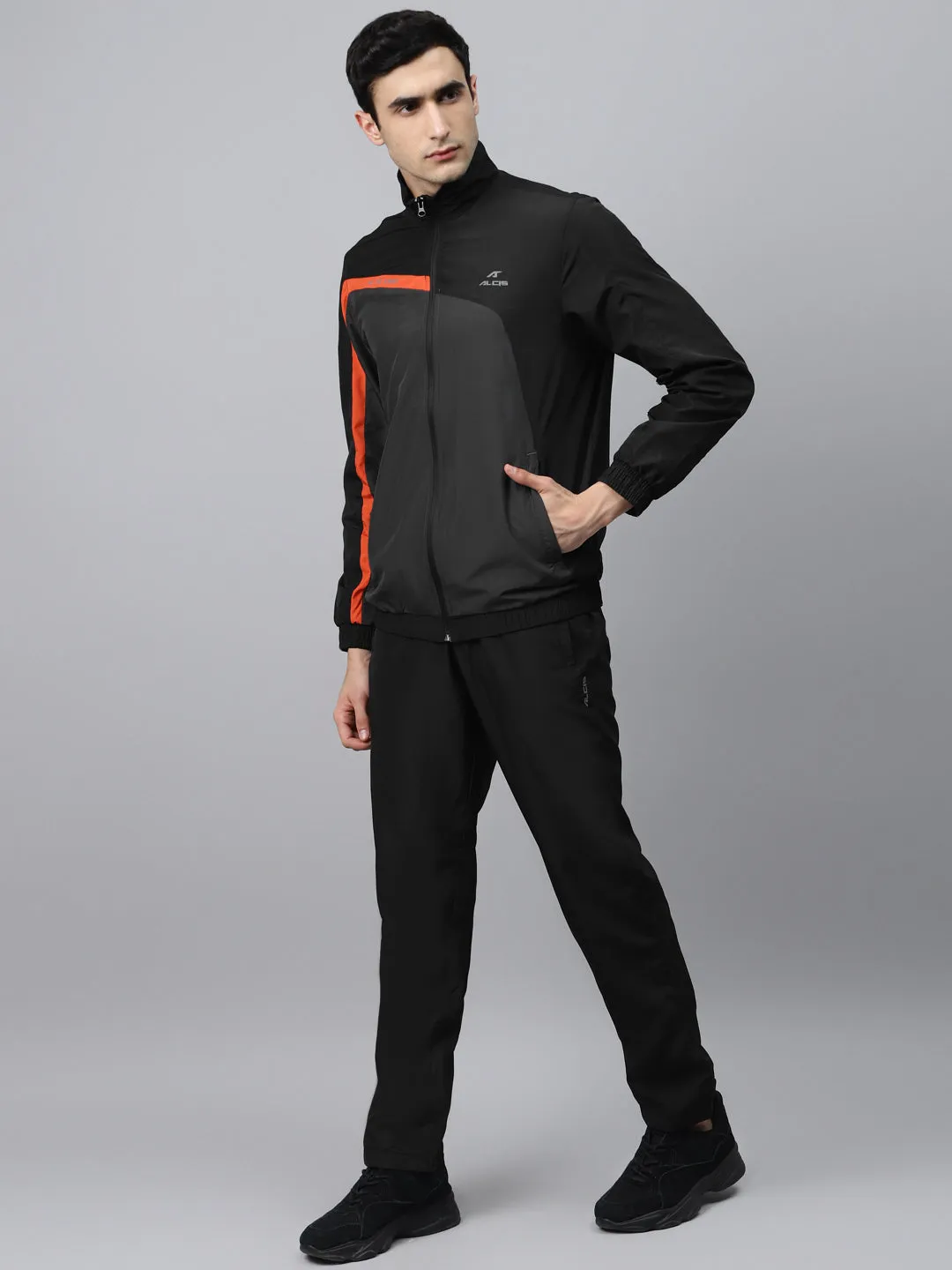 Alcis Mens Black & Charcoal Grey Colorblocked Athletic Tracksuit