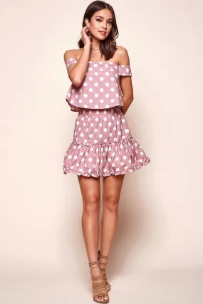 Alexi Polka Dot Off The Shoulder Top Blush Pink