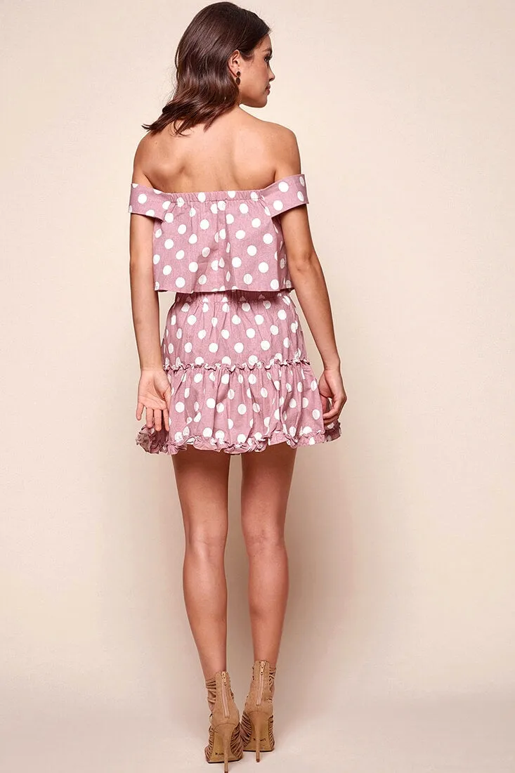 Alexi Polka Dot Off The Shoulder Top Blush Pink