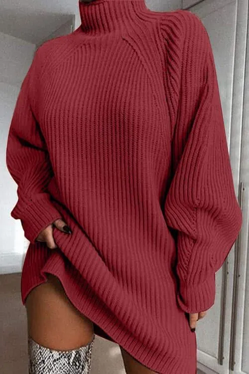 Andrea Mock Neck Dropped Shoulder Sweater Dress