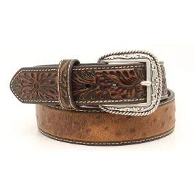 Ariat Men's Western Faux Ostrich Leather Belt Brown