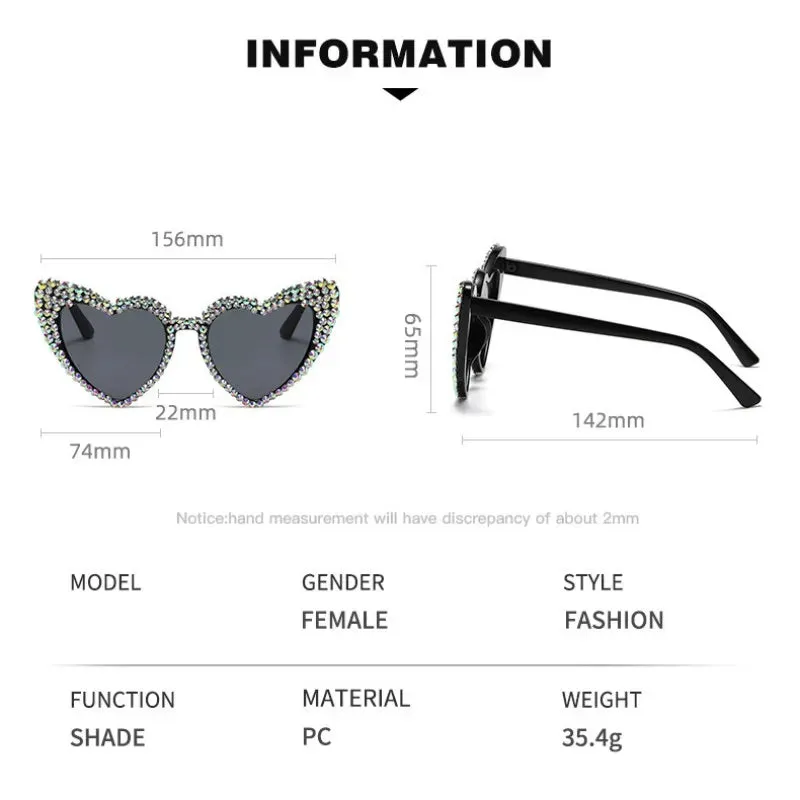 Ashore Shop Women New Luxury Diamond Sunglasses Large Heart Shape Ultraviolet Sun Glasses for Ladies Unisex Large Frame Hip Hop Eyewear