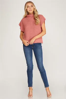 At The End Marsala Mock Neck Knit Sweater