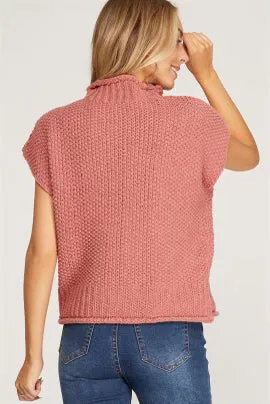 At The End Marsala Mock Neck Knit Sweater