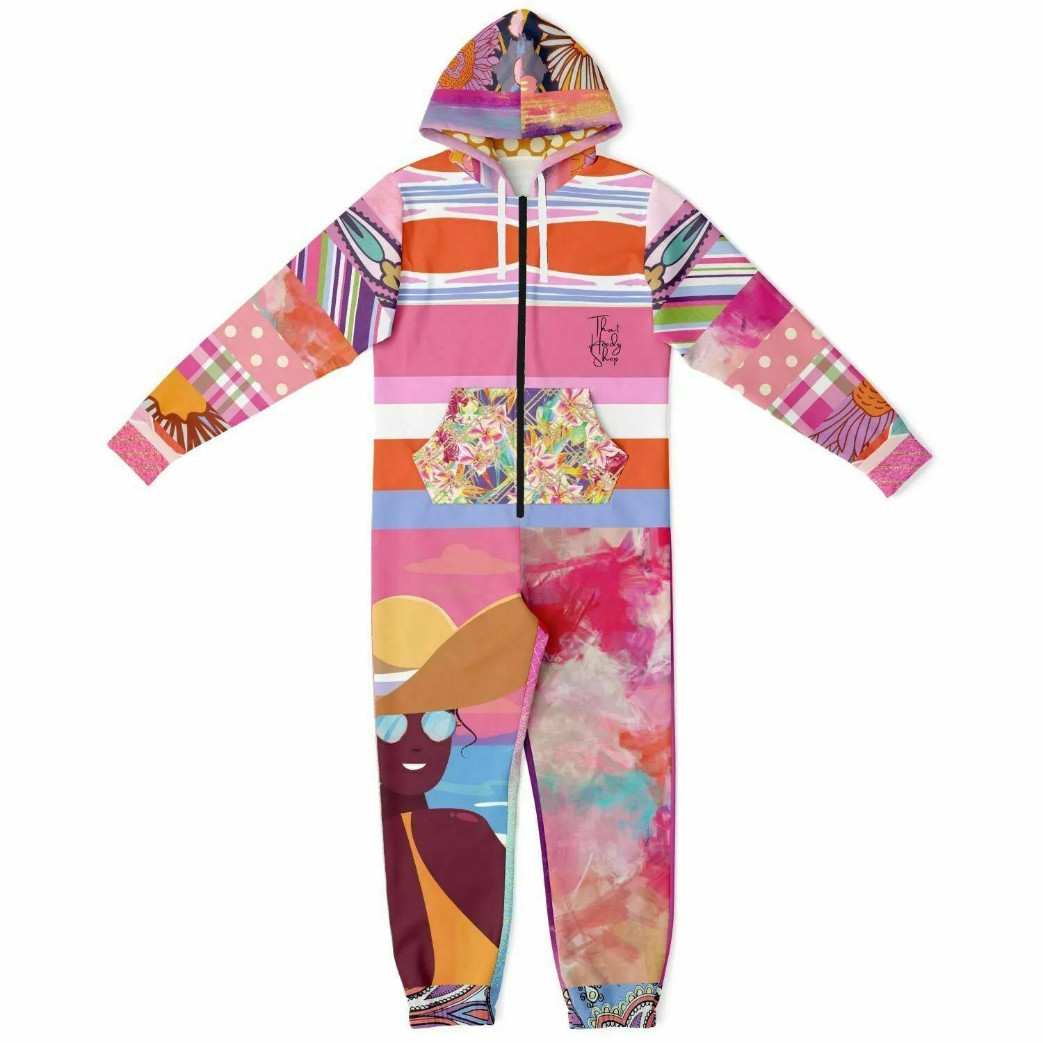 Bahama Mama Pink Floral Patchwork Unisex Fleece Romper