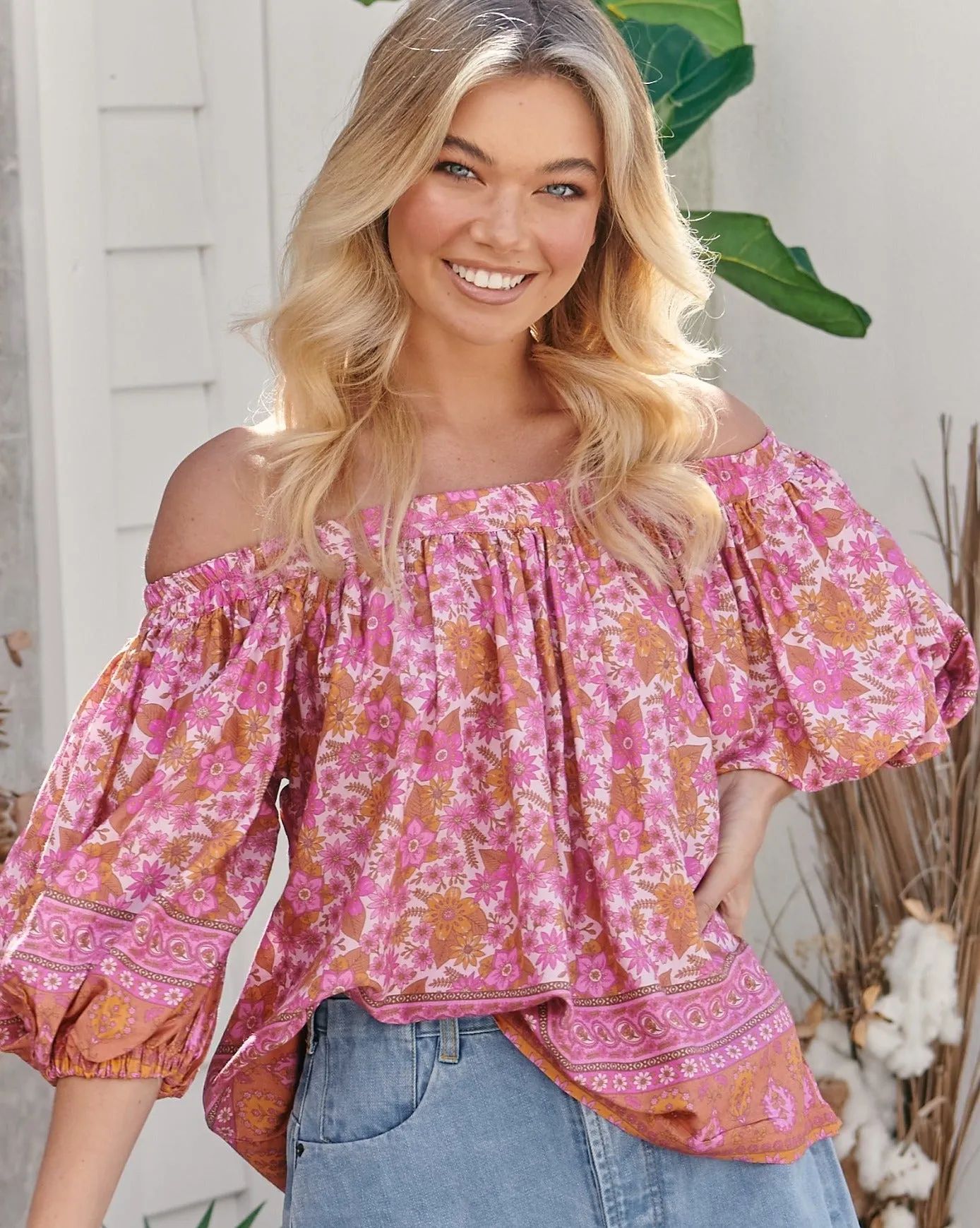 Billie Off Shoulder Top- Pink/Purple/Orange