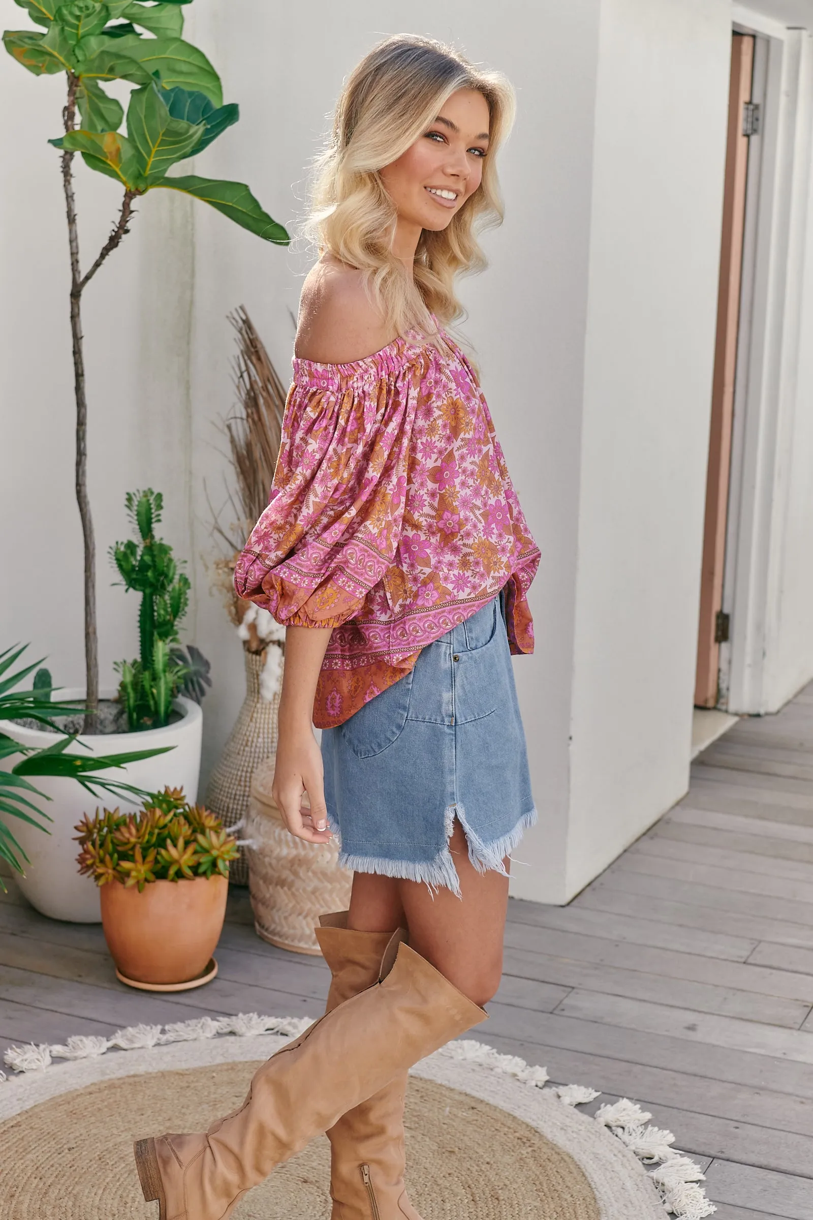 Billie Off Shoulder Top- Pink/Purple/Orange