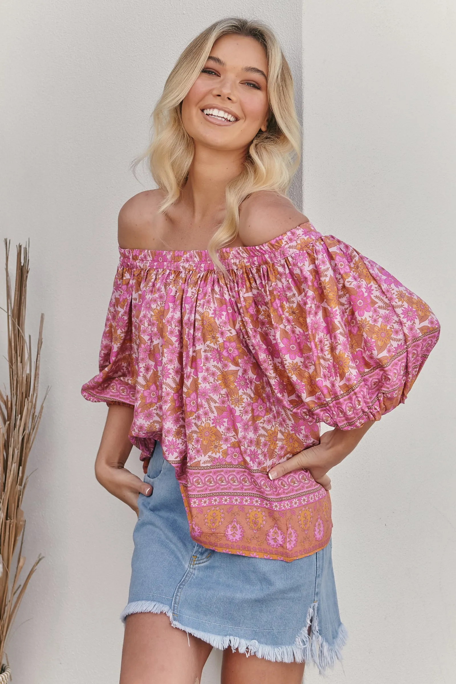 Billie Off Shoulder Top- Pink/Purple/Orange