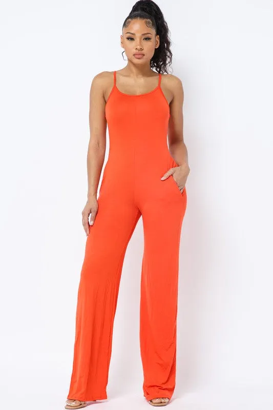 BILLIE SPAGHETTI STRAP SOLID OVER SIZED LEG JUMPSUIT*