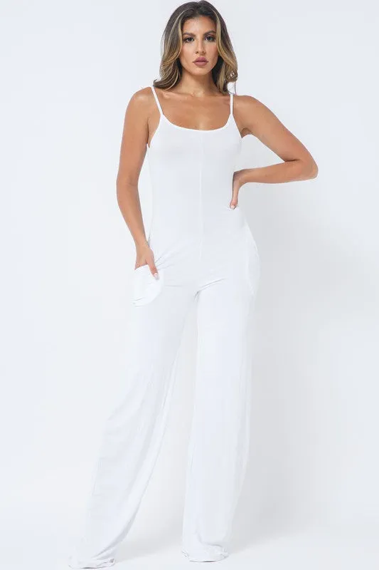 BILLIE SPAGHETTI STRAP SOLID OVER SIZED LEG JUMPSUIT*