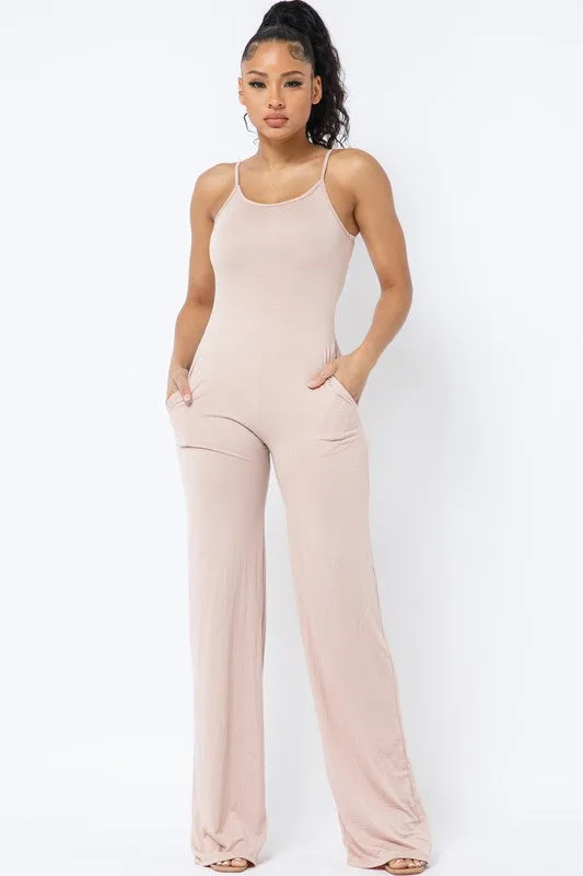 BILLIE SPAGHETTI STRAP SOLID OVER SIZED LEG JUMPSUIT*