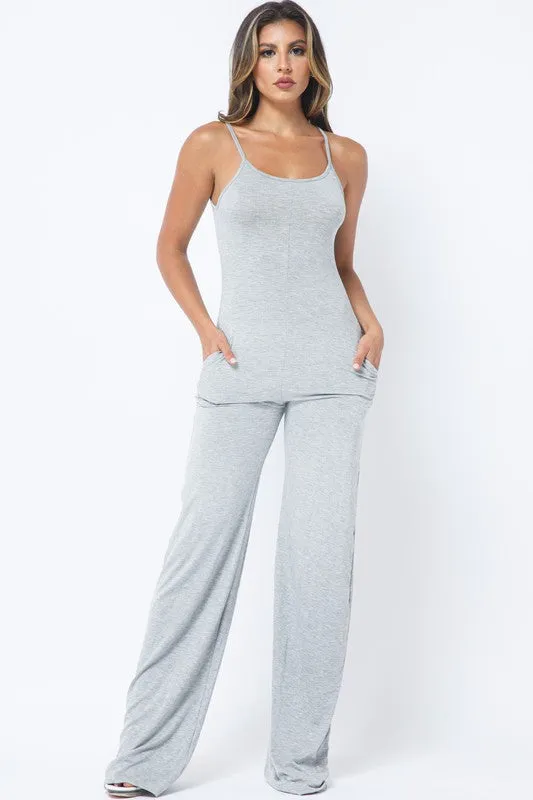 BILLIE SPAGHETTI STRAP SOLID OVER SIZED LEG JUMPSUIT*