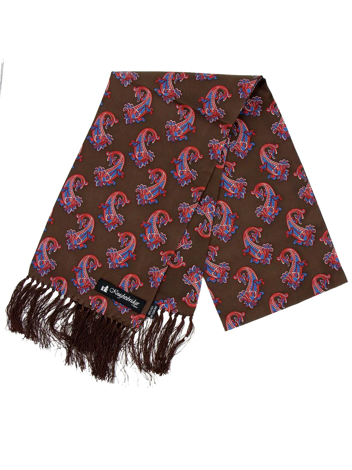 Brown & Red Paisley Print Pure Silk Aviator Scarf