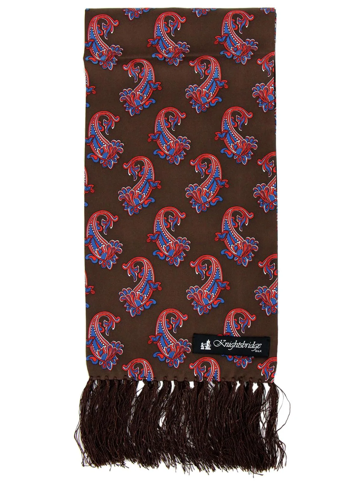 Brown & Red Paisley Print Pure Silk Aviator Scarf