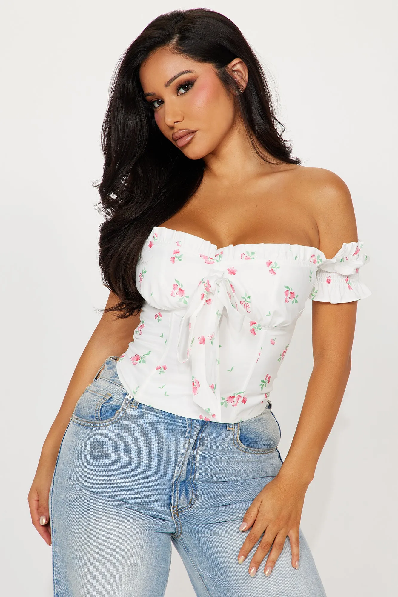 Catching Feelings Floral Corset Top - Ivory/combo