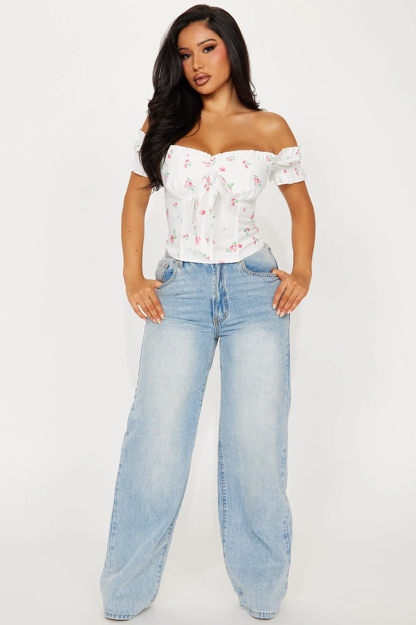 Catching Feelings Floral Corset Top - Ivory/combo