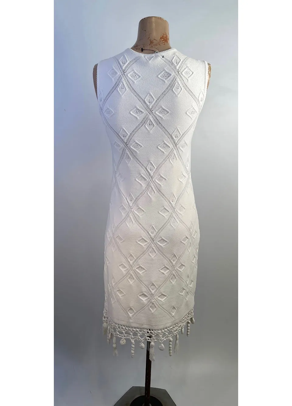 Chanel White 05S, 2005 Summer Resort Woven Crochet Sumner Dress US 2/4