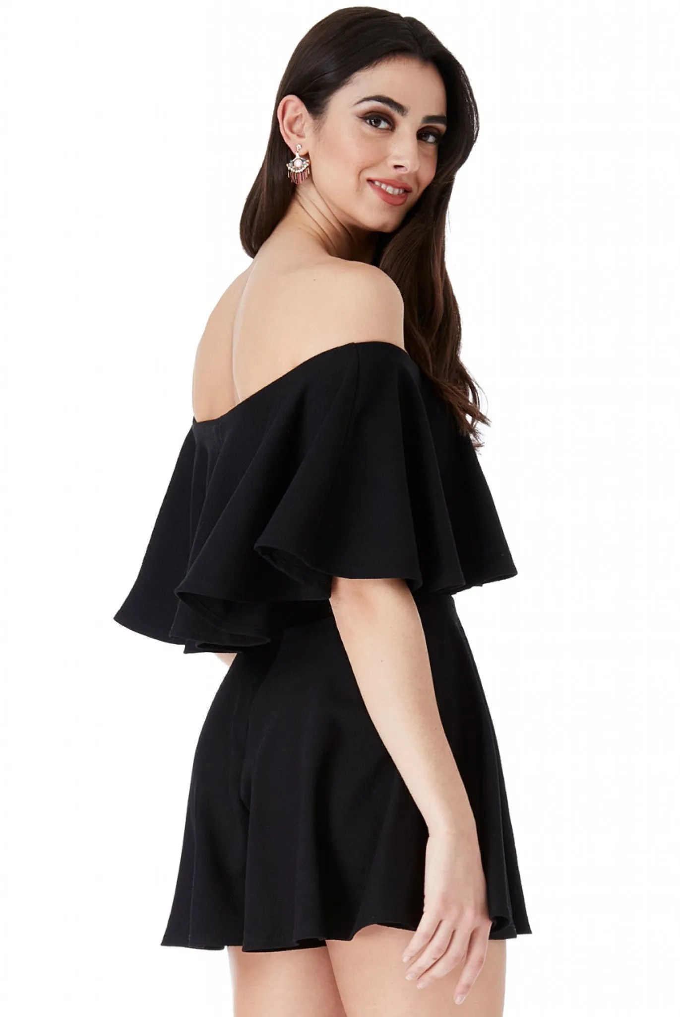 City Goddess Off The Shoulder Frill Neck Skater Playsuit