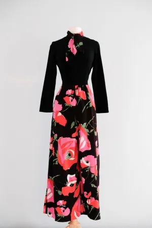 Coolest 1970's Abstract Floral Velour Jumpsuit / Sz M