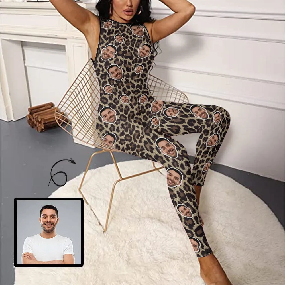 Custom Face Leopard Women's Yoga Jumpsuit