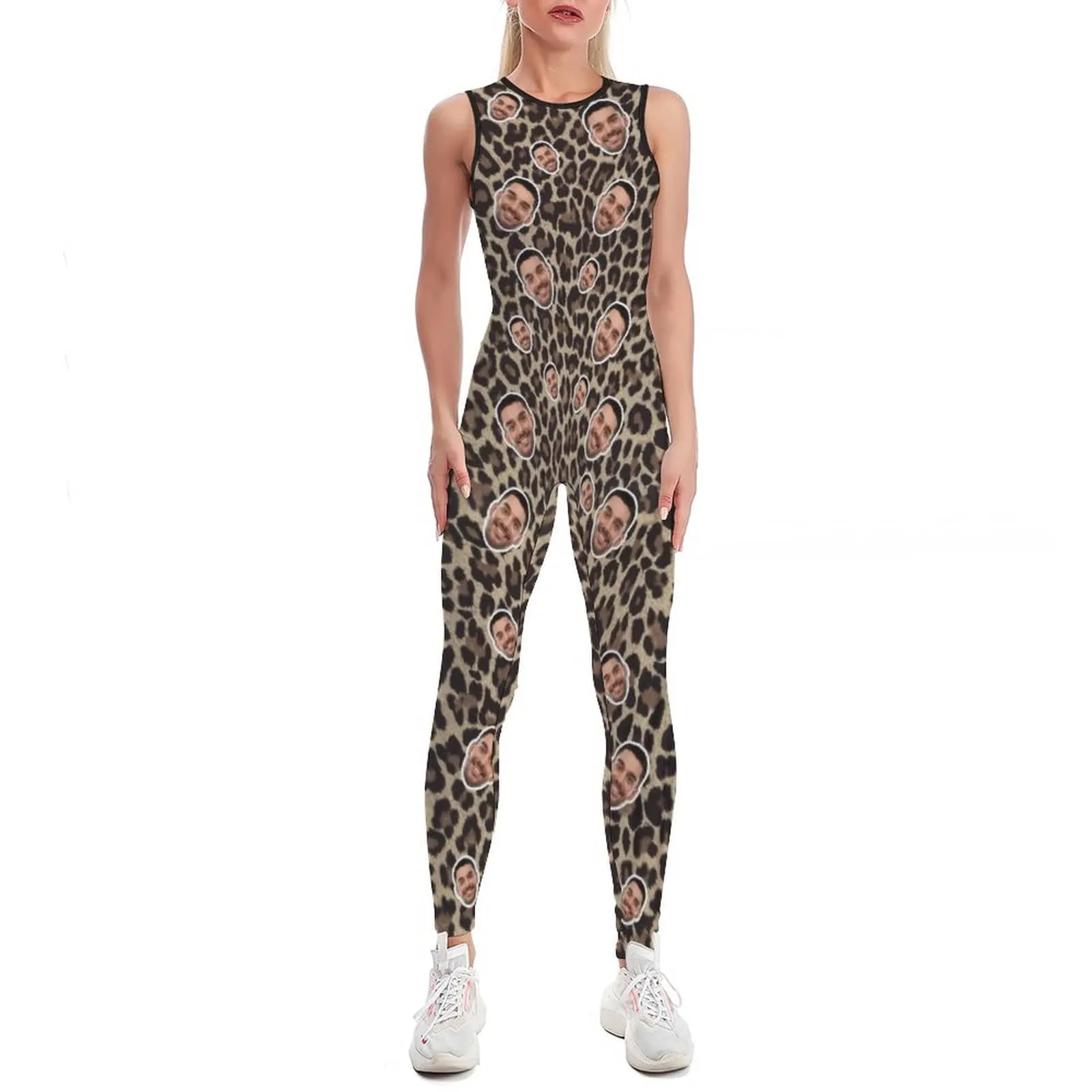 Custom Face Leopard Women's Yoga Jumpsuit