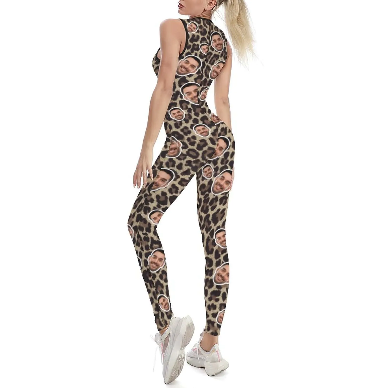 Custom Face Leopard Women's Yoga Jumpsuit