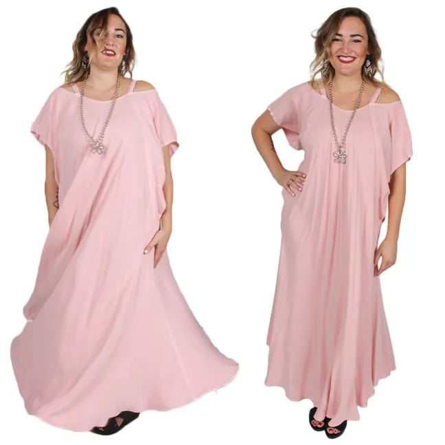 Dairi Fashions Pink Plus Cold Shoulder Farfala Peek Dress Sml-6X