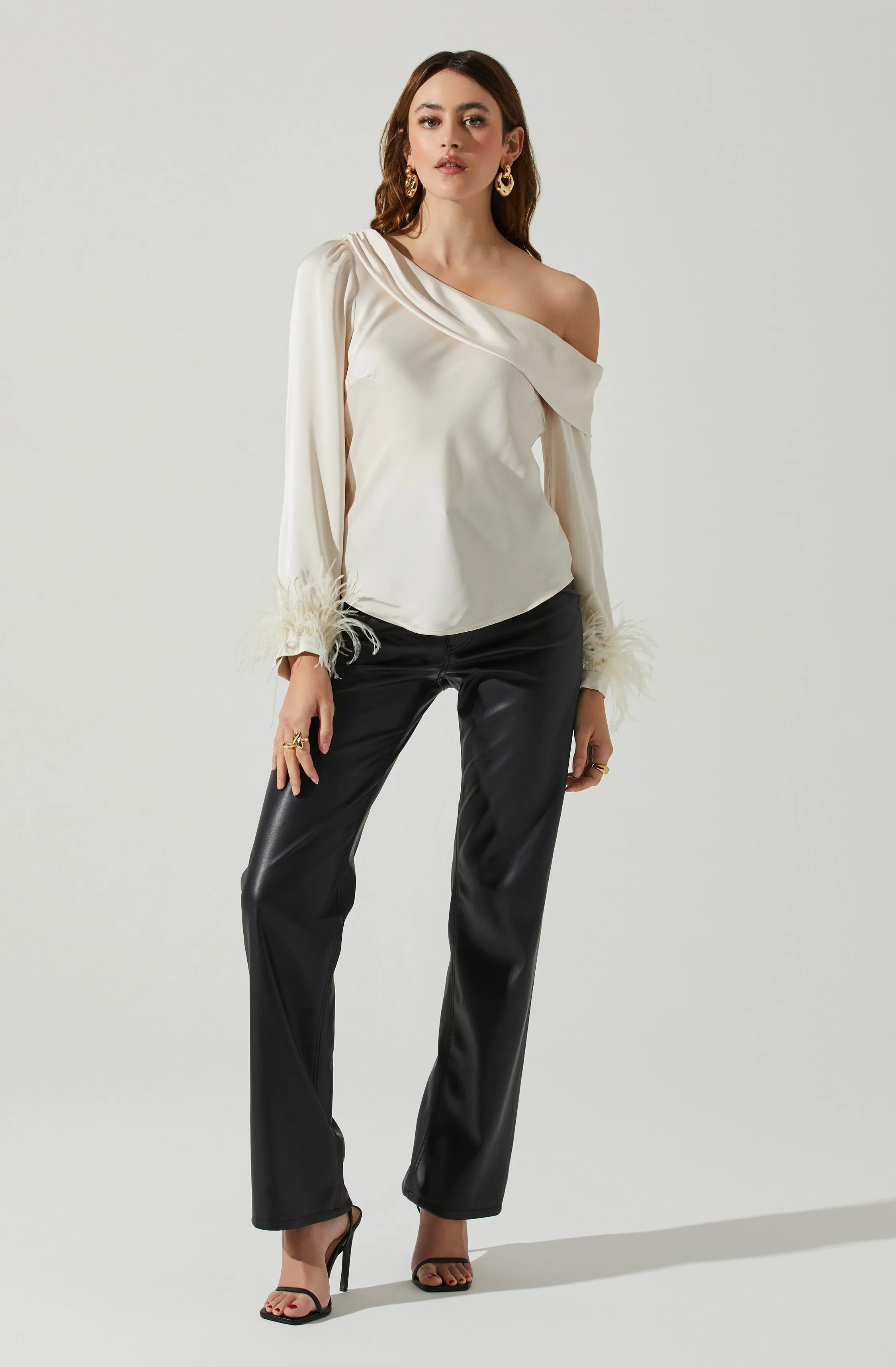 Dawn Off Shoulder Feather Trim Top