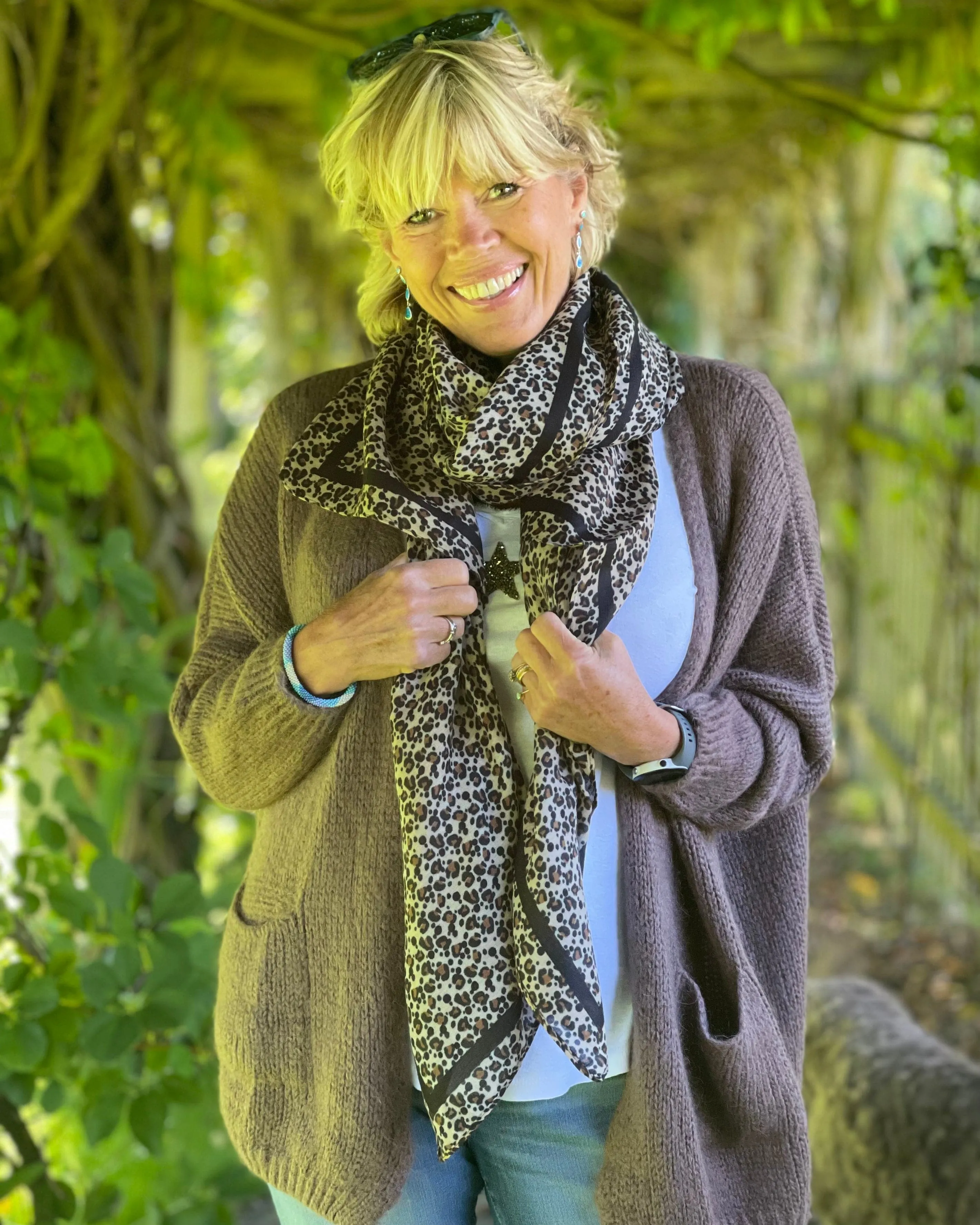 Ditsy Leopard Print Recycled Scarf - Camel