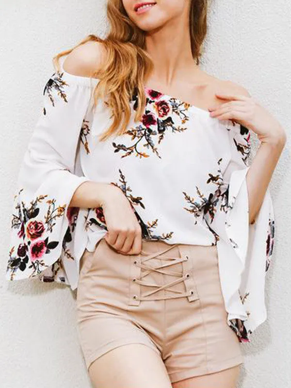 Floral Flare Sleeve Off-the-shoulder Top