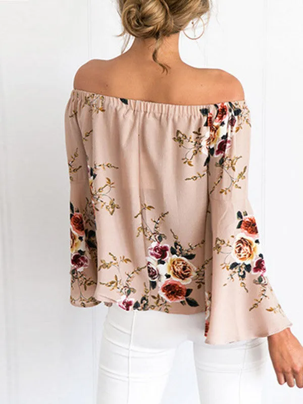 Floral Flare Sleeve Off-the-shoulder Top