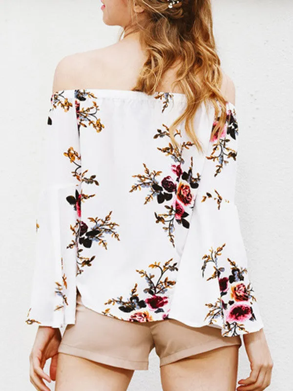 Floral Flare Sleeve Off-the-shoulder Top