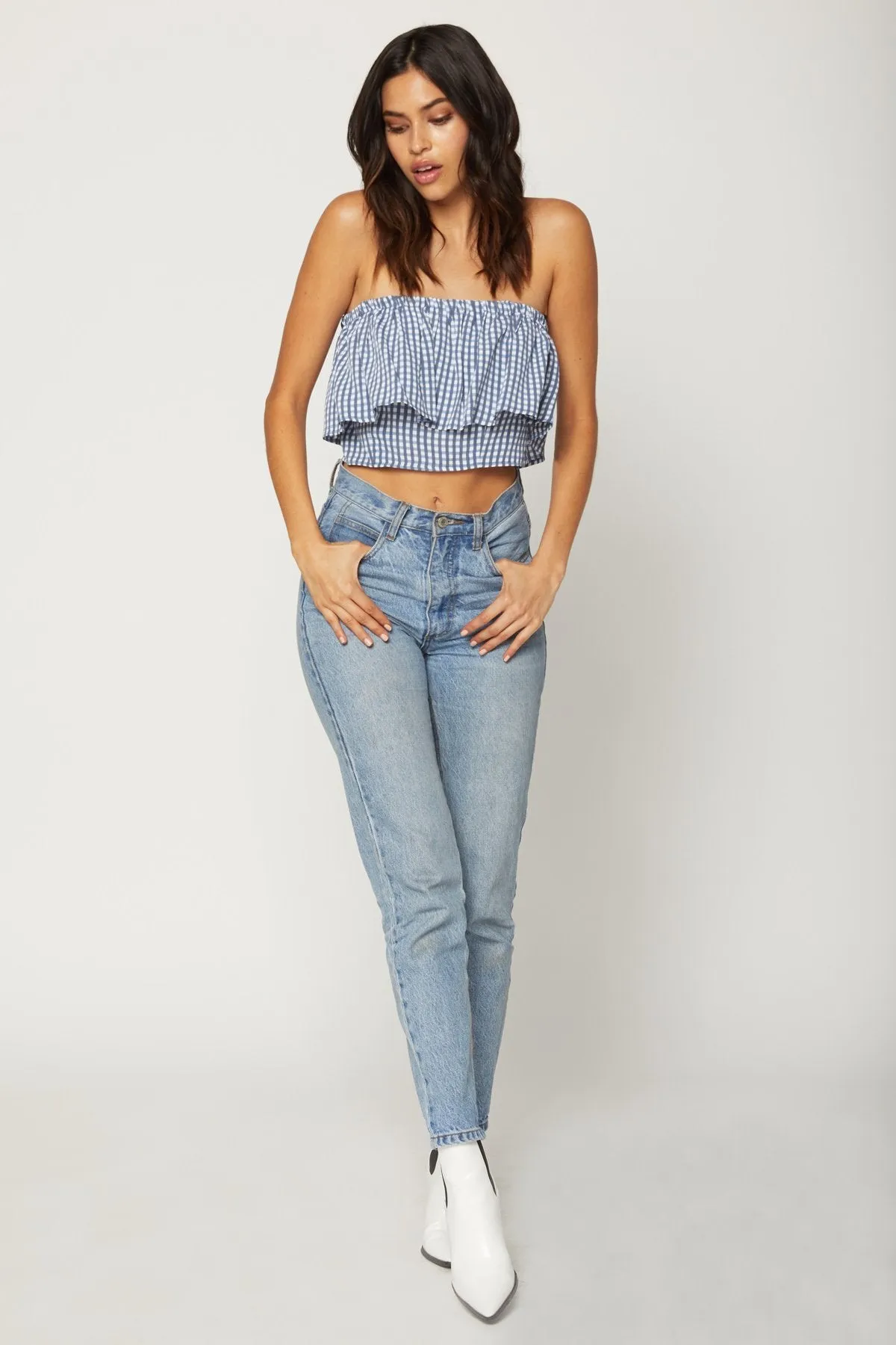 Flynn Skye Fiona Crop Top Gingham Blues