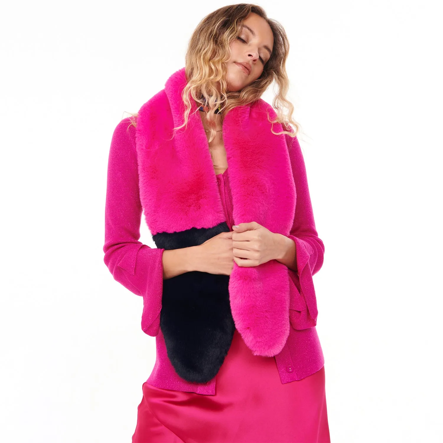 Fuchsia and Navy Fur Scarf