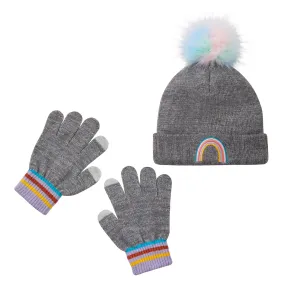 Grey Rainbow Winter Hat & Glove Set