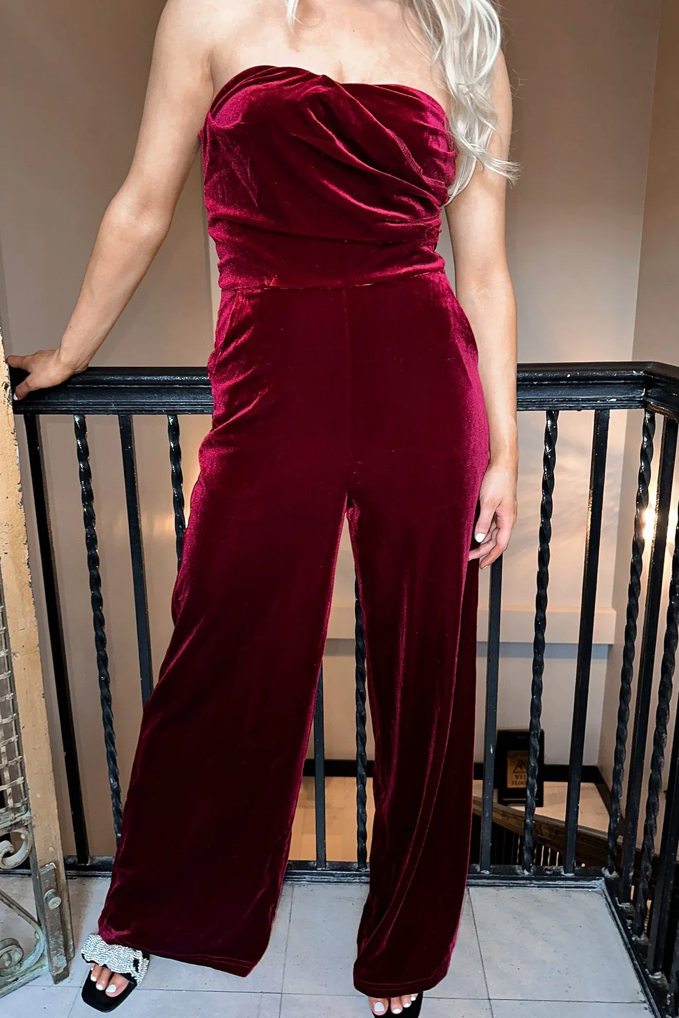 Holiday Velvet Jumpsuit Wine- FINAL SALE