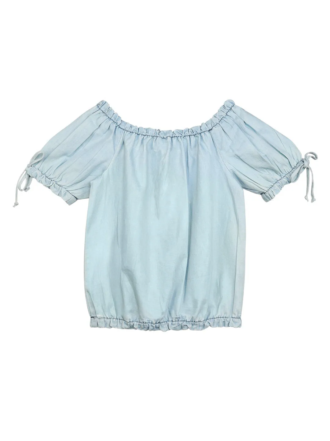 Ishin Girls Denim Blue Solid Off Shoulder Top