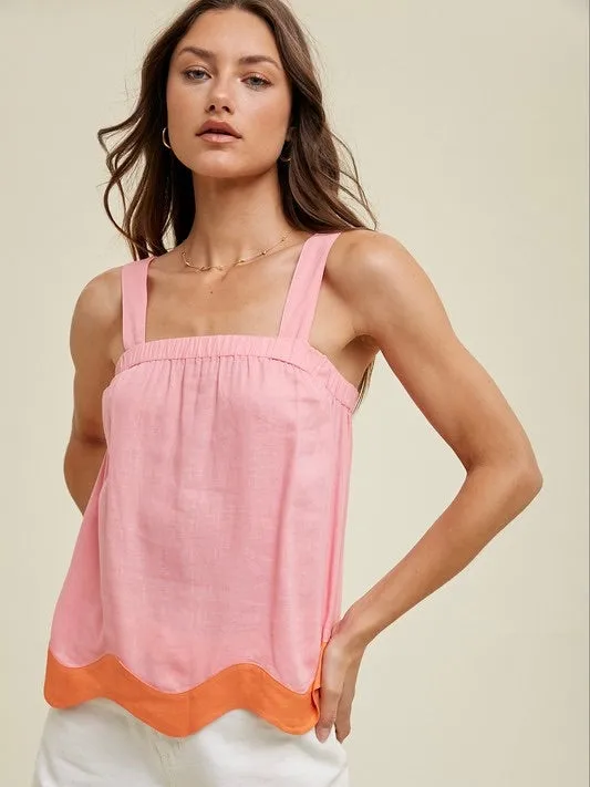 Linen Scallop Colorblock Tank