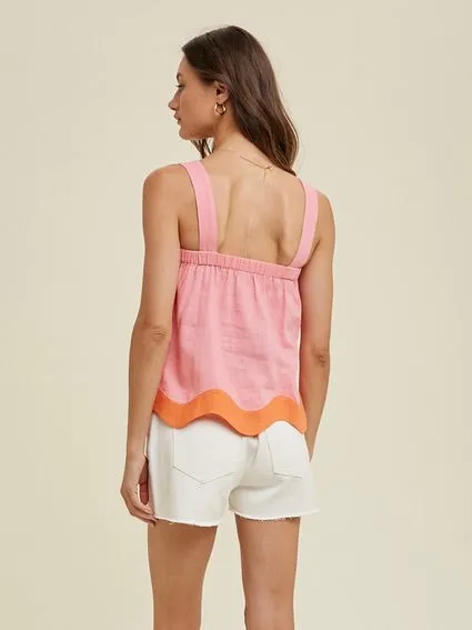 Linen Scallop Colorblock Tank