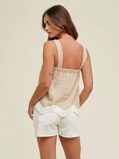 Linen Scallop Colorblock Tank