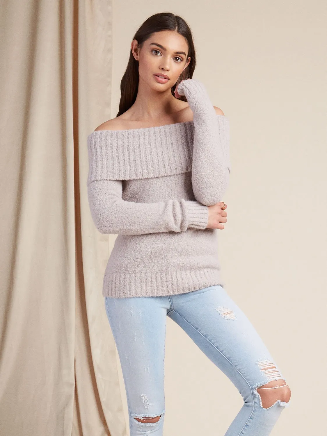 Lovers   Friends Off Shoulder Luna Sweater Heather Grey