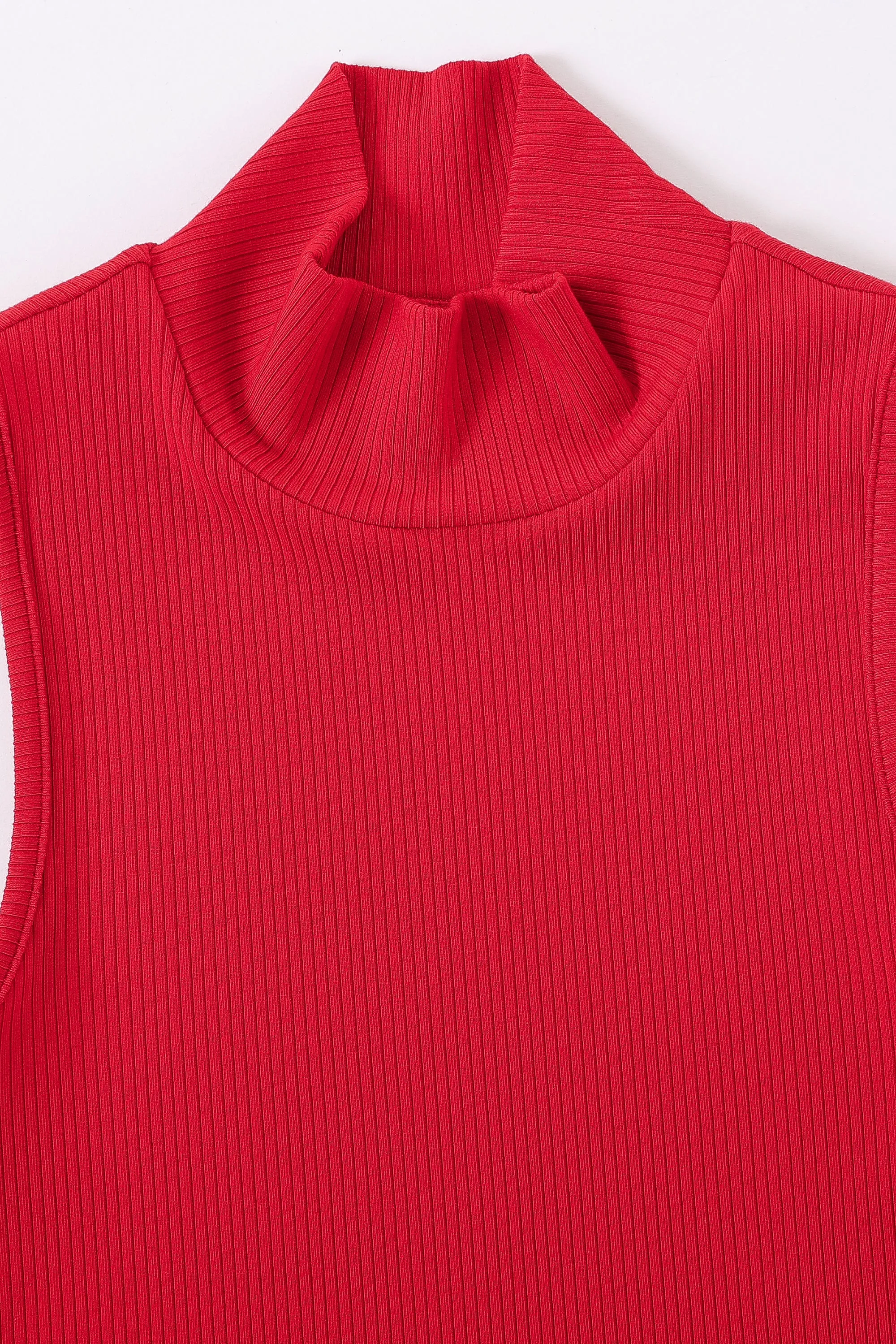 Maraschino Tencel Rib Mock Neck Top