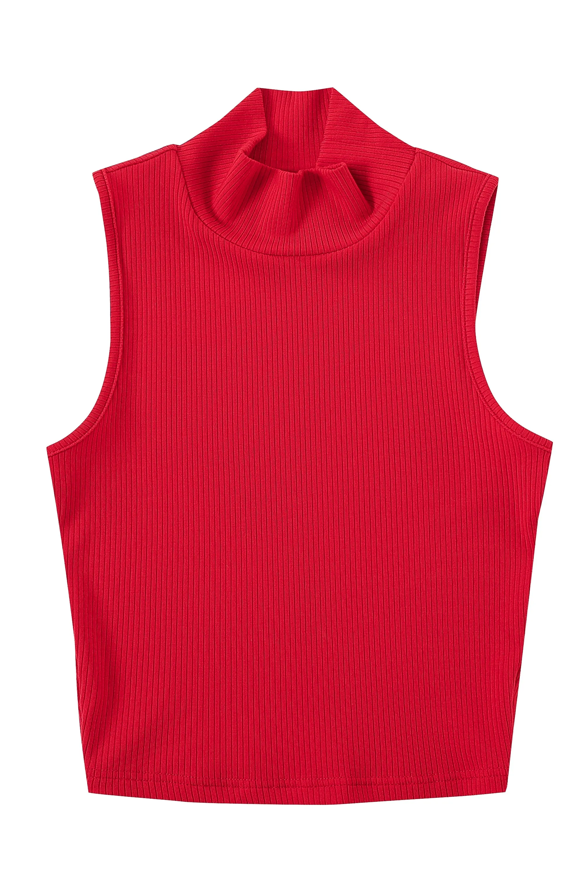 Maraschino Tencel Rib Mock Neck Top