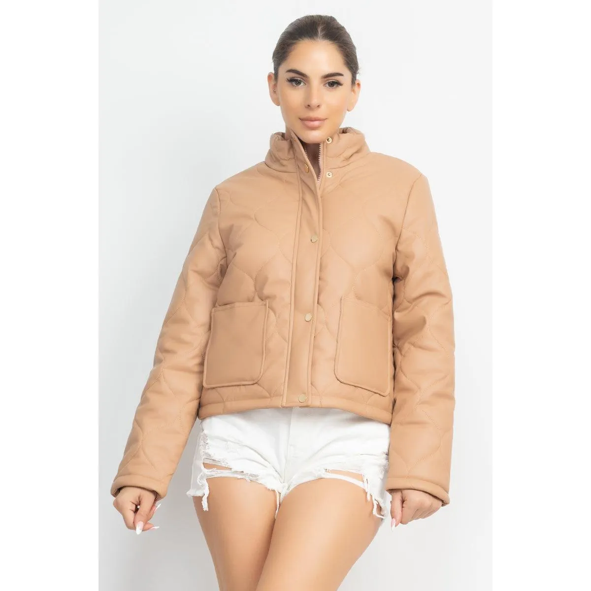 Mock Neck Quilted Jacket