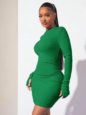 Mock Neck Ruched Side Bodycon Dress