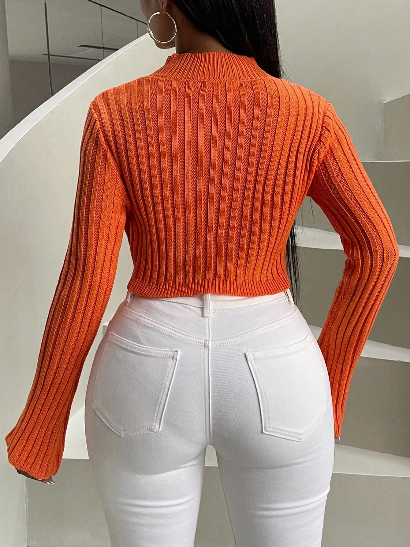 Mock Neck Split Hem Crop Sweater