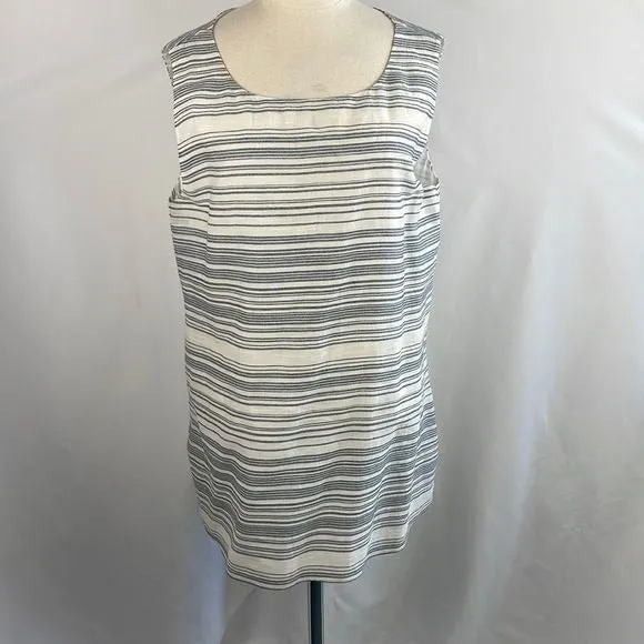 NWT Lafayette148 Blue Cream Striped Linen Tank Top